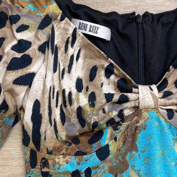 Rene Ruiz 3/4 Sleeve Animal Print Bodycon Mini Dress - Picture 3 of 11